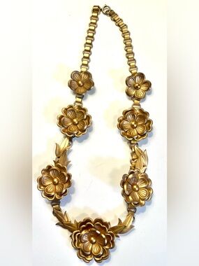 Gold Floral Statement Necklace - Elegant Women's Jewelry